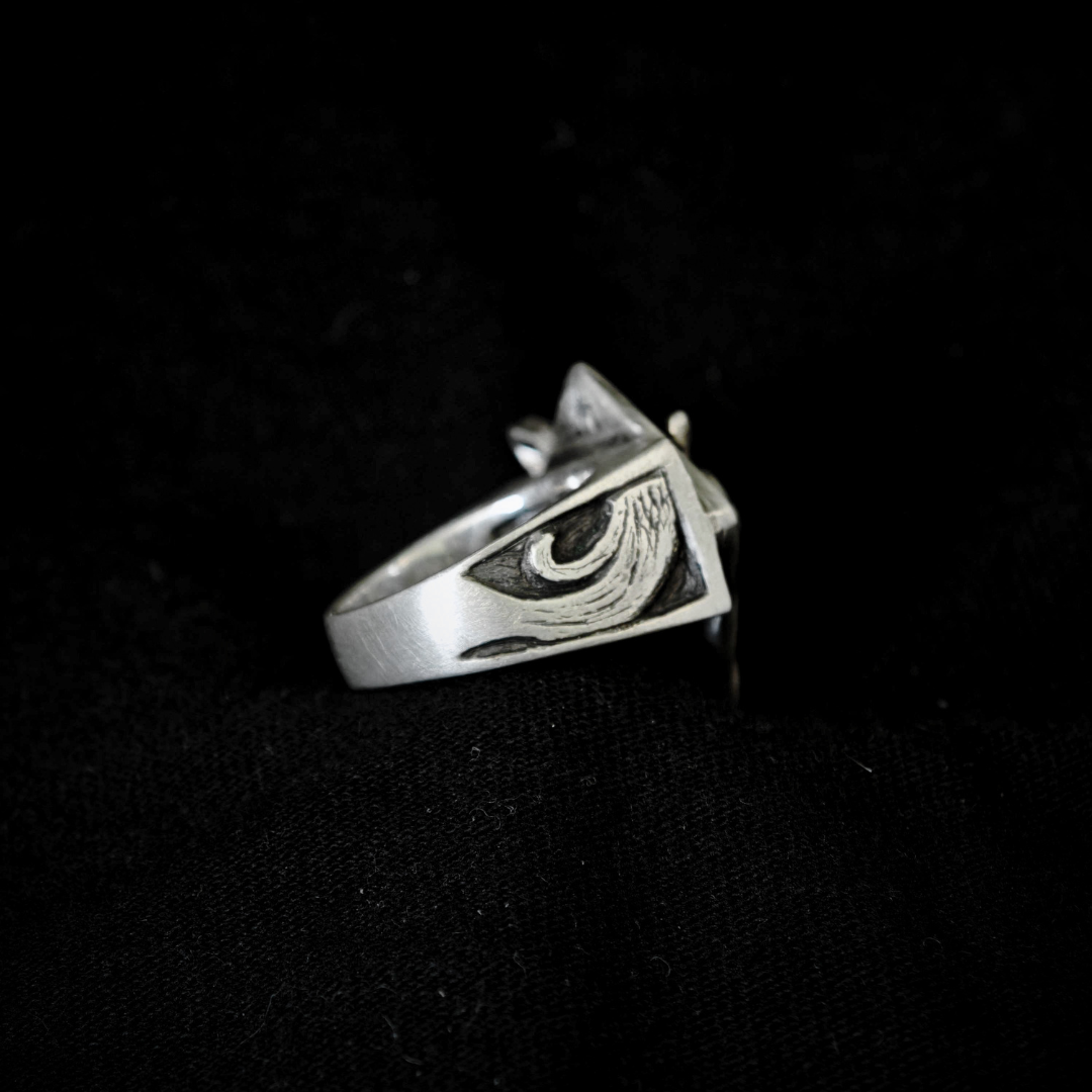 Chevalière Raven crâne de corbeau en argent 925 oxydé mat, vue 2